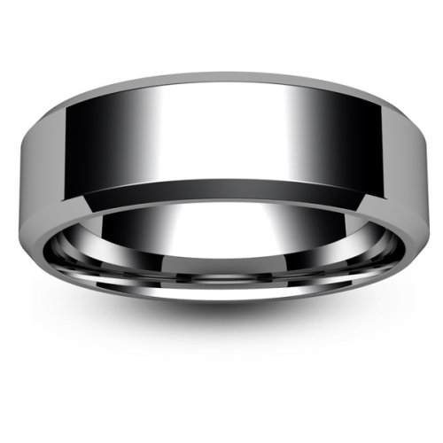 Flat Court Chamfered Edge -  7mm Palladium Wedding Rings For Men